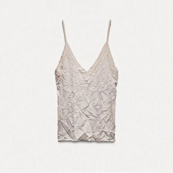 Zara beige v-neck crinkle cami top ᥫ᭡ - Picture 4 of 7